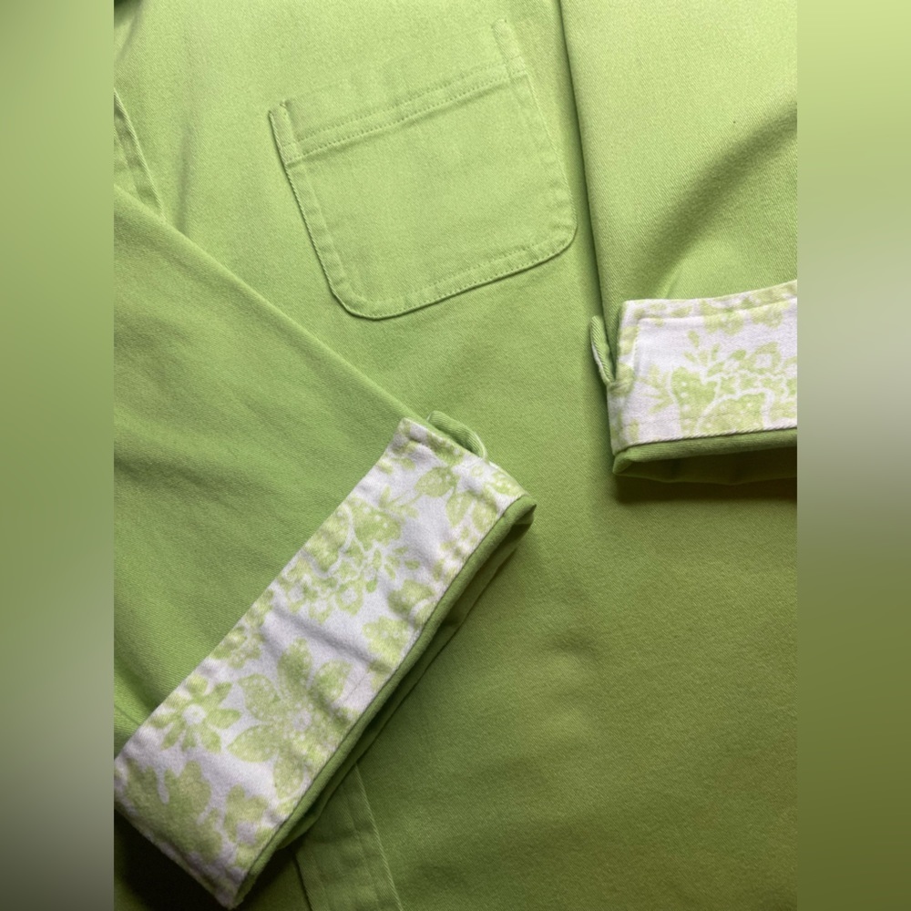 Denim & Co. Green Button Shacket Down Floral Accent Cottagecore 3/4 Sleeve‎ BB52 - Picture 6 of 8